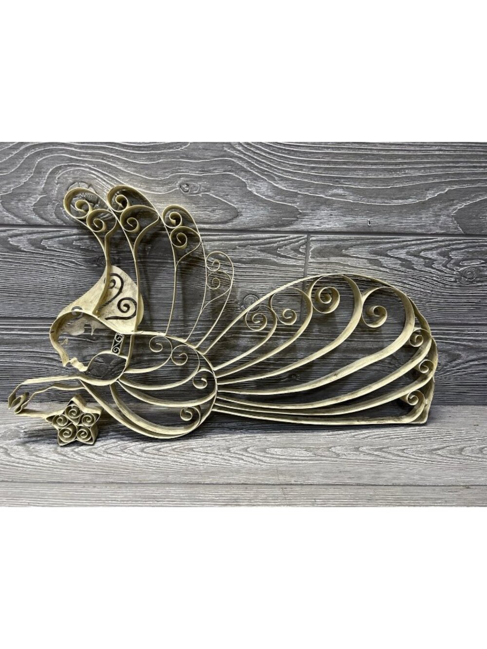 Angel Holding Star Wall Hanging Scrollwork Lightweight Metal 20” X 12”